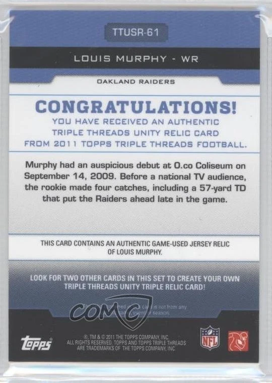 2011 Topps Triple Threads Unity Relics /36 Louis Murphy #TTUSR-61 - Image 2 of 2