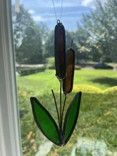 Stained Glass Sun catcher Hanging Cat Tails 
