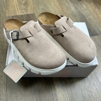 Birkenstocks Sandalen Herren UK 7 beige Papillio Boston klobige Clogs Wildleder neu mit Etikett