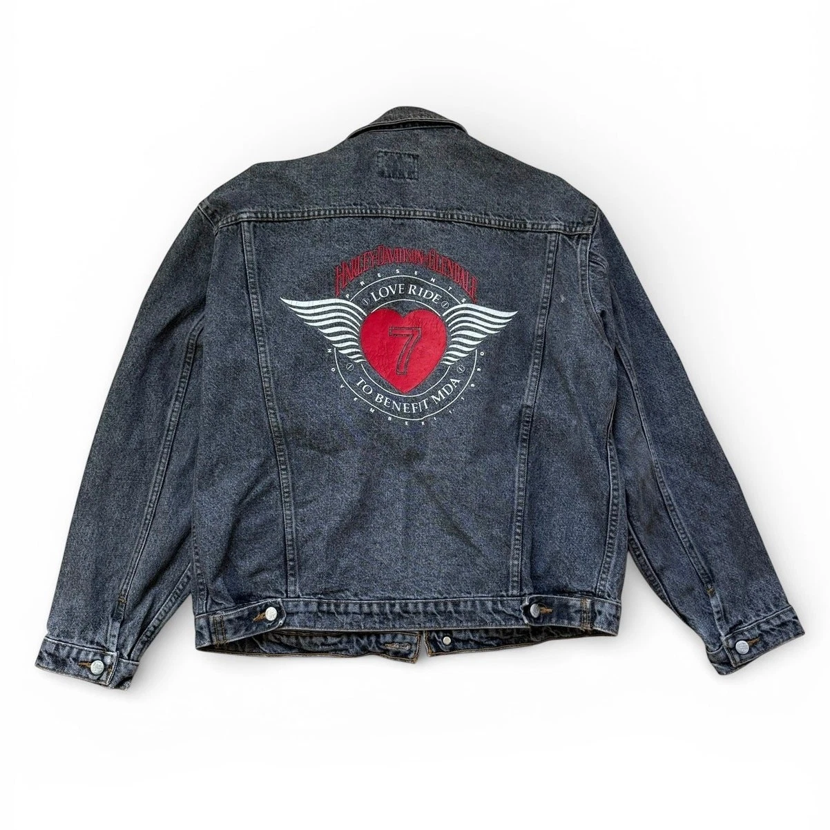 Vintage 1990 Harley Davidson Black Denim Love Ride Biker Jacket Unisex Size L