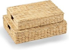 Set of 2 Wicker Baskets - Home Decor Storage Boxes for Coffee Table 