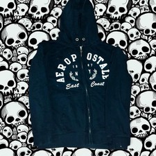 A ropostale Men  s Black Full Zip Hoodie w/ Pockets Logo Graphic Print