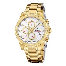 Festina Men's Wrist Watch F20705-1 Chrono Stainless Steel 10 Atm Gold Coloured
