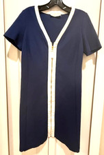 Tory Burch Navy Ponte Dress Zip Front Stretch Sheath White Detail-Size S-Fast