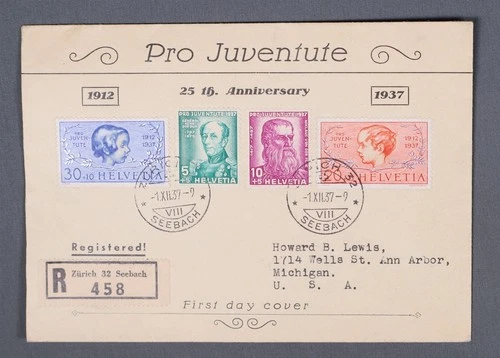 MayfairStamps Switzerland FDC 1937 Pro Juventue Anniversary Combo First Day Cove