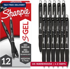 Sharpie S-Gel Gel Pens, Black Barrel, Medium Point 0.7mm , Black Gel Ink, 12 Co
