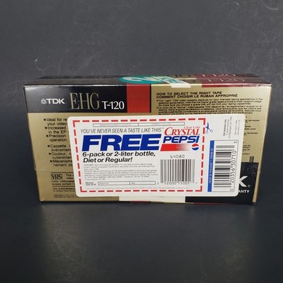 TDK EHG Extra High Grade T-120 Blank VHS 2-Pack w/ 1994 Crystal Pepsi Offer New
