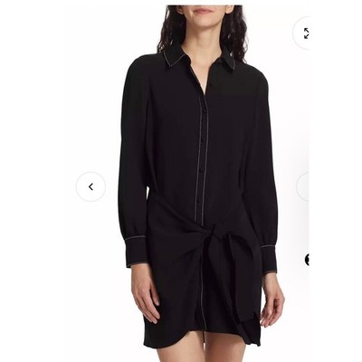 Cinq a Sept Khloe Tie Front Mini Shirt Dress Black White Topstitch Size 10 NEW