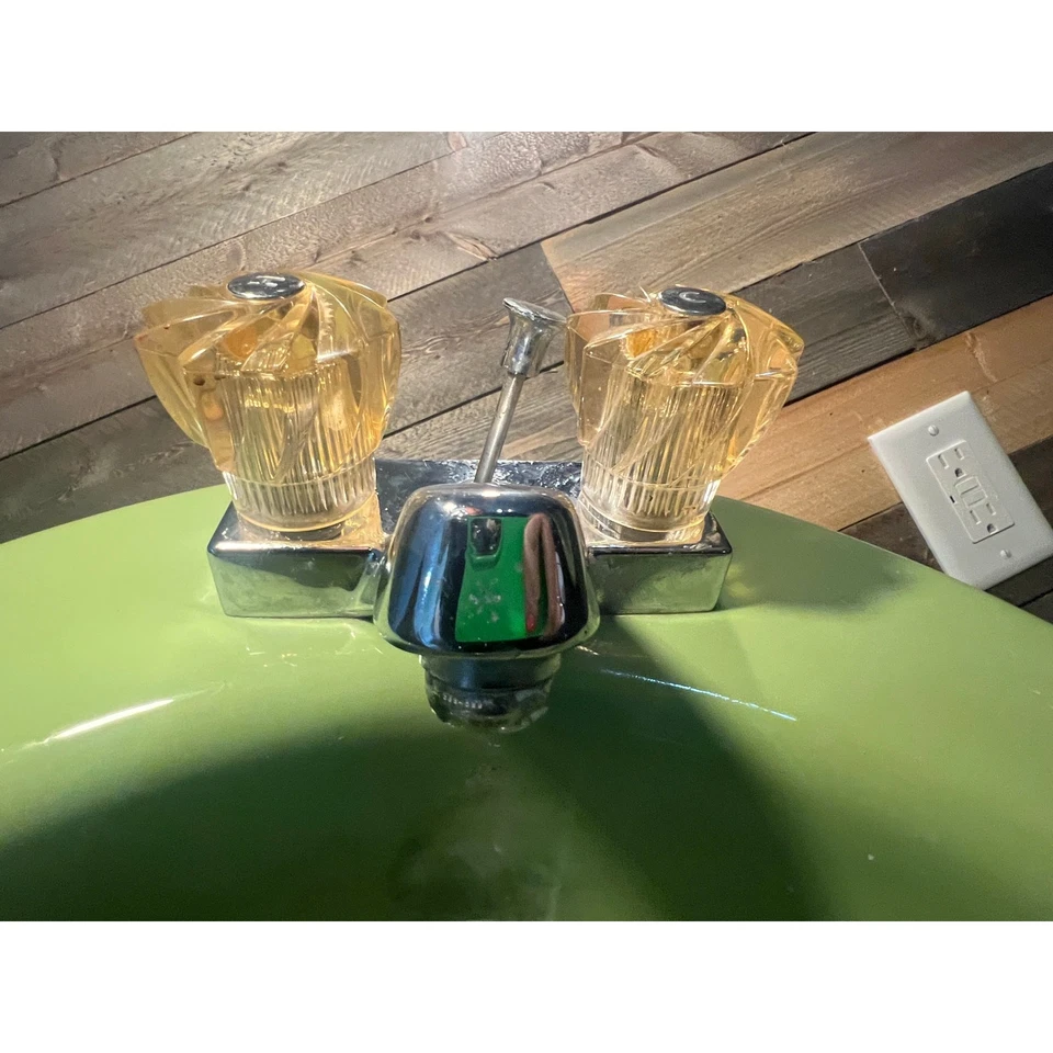 Fregadero de baño vintage Kohler verde lima retro años 70 hierro fundido caída redonda medio mod Foto 4 de 4