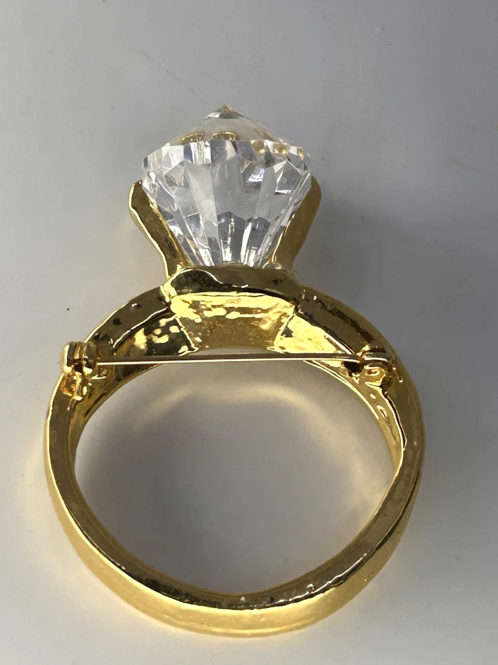 New Years Giant Golden Faux Diamond "Will You Marry Me" Wedding Ring Pin 4X3" - Image 2 of 4