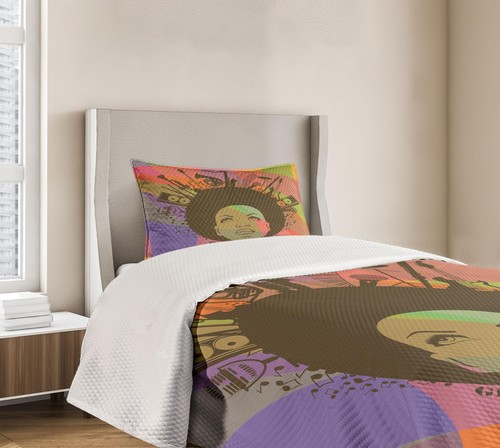 Music Bedspread Set, Illustration of American Young Woman Portrait with Music... - Picture 5 of 6