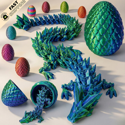 12 Inch 3D Printed Dragon Egg Articulated Crystal Dragon Fidget Toy Kids FunToy