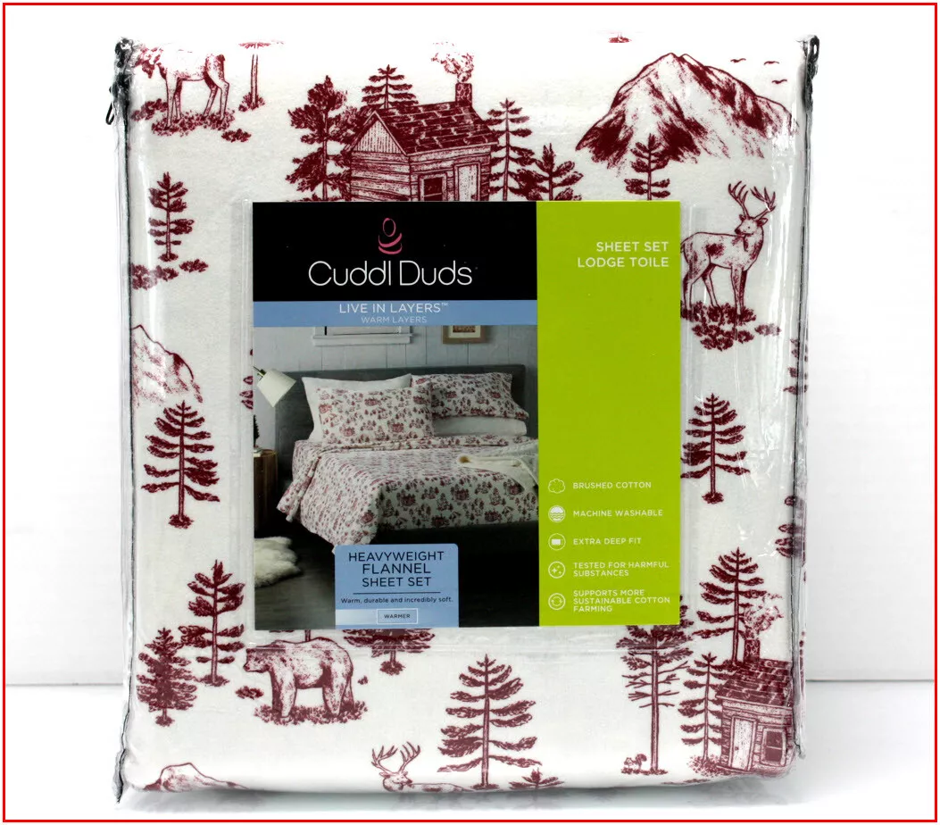 Cuddl Duds Heavy Weight 100% Cotton FLANNEL Sheet Set - LODGE Cabin Bears  Deer