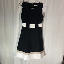  CALVIN KLEIN black white tan sleeveless aline dress 4P