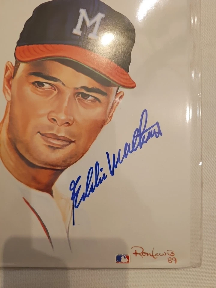 Eddie Mathews Signed Ron Lewis Baseball Photo Art Print Living Legends - Image 2 of 3