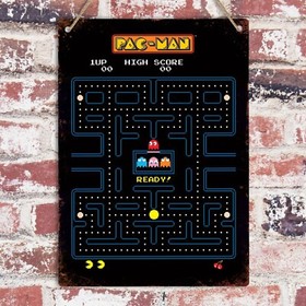PAC MAN LABYRINTH Metal Wall Sign Retro Gaming Plaque Arcade PacMan Man Cave Nes
