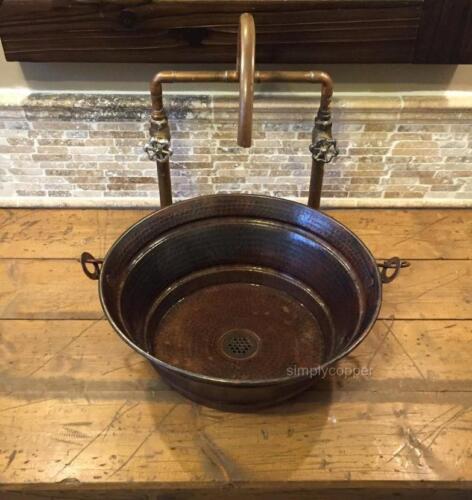 15" Round Bucket Vessel Cazo Bathroom Sink with Drain - Picture 1 of 4