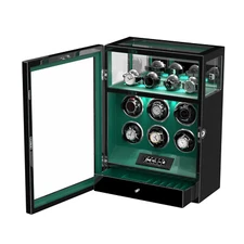 Classic 6 Watch Winders with 4 Watch Holder Organizer Display Case LCD Display