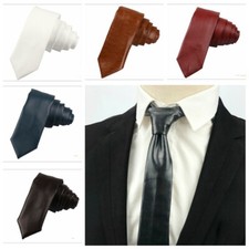 Men Skinny Black PU Leather Solid Necktie Neck Tie Wedding Party 58.3 1.96 in//