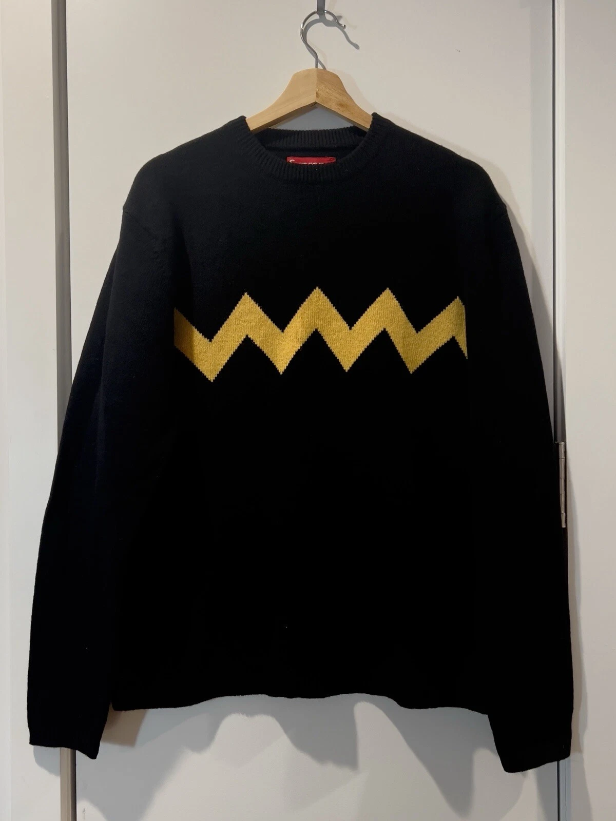 Pull tricoté laine marron Charlie Supreme Authentique 2003 noir et jaune taille L