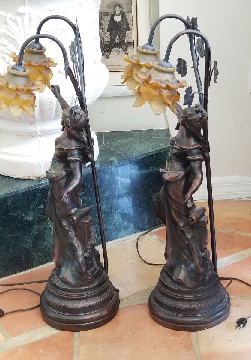 PAIR of VINTAGE LOUIS AUGUSTE MOREAU FIGURAL TABLE LAMP w PAIR of VINTAGE LOUIS AUGUSTE MOREAU FIGURAL TABLE LAMP w
