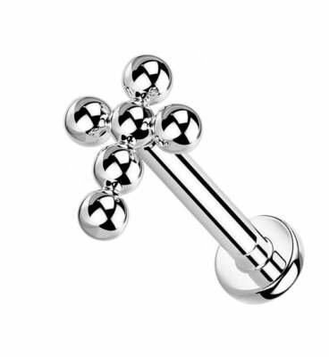 16G 5/16'' GRADE 23 TITANIUM BEADS CROSS INTERNALLY THREADED TRAGUS LABRET RING