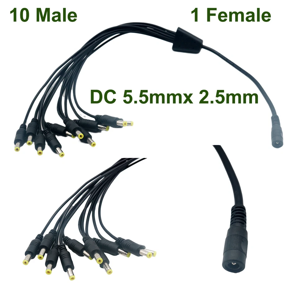 10x CCTV DC Power Female To 10 x Male Plug Cable Splitter 5.5mm x 2.5mm Adapter - Image 4 of 4