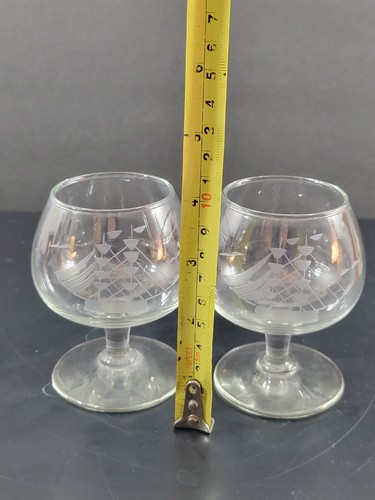 Set of 2 Toscany Clipper Ship Etched Cut Glass Brandy Snifters 4" - Picture 9 of 9