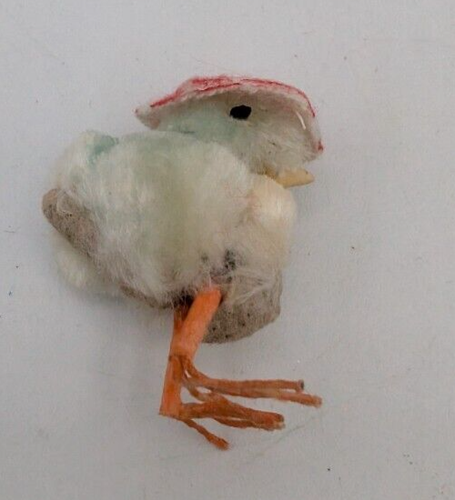 Antiker Vogel aus Chenille & gesponnener Baumwolle mit konischem Hut Ostern Japan süß - Bild 3 von 8
