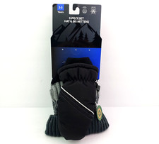 Winter Ski Warm Kids Size 2-3 Years Black Gray Knit Beanie Hat Mittens Set