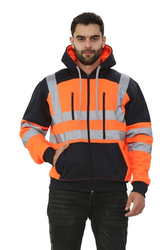 Hi Vis Viz Tablet Zips Hoodie Reflective Tape Band Top Phone Tablet & ID Pockets - Picture 22 of 34