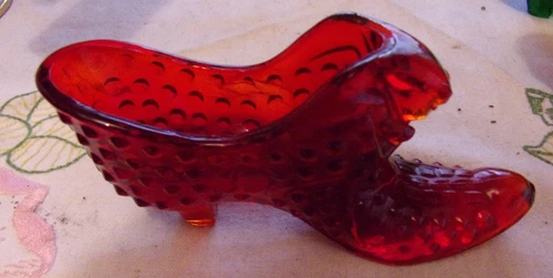 FENTON RED HOBNAIL GLASS CAT SLIPPER TOOTH PICK HOLDER SALE