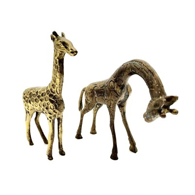 Vintage Pair of Brass Giraffe Figures 5.25'' Neck Bent down & 6'' Neck Extended Up