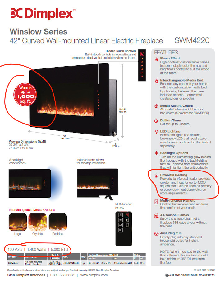 Dimplex SWM4820 Winslow 48" Wall-Mounted/Tabletop Linear Fireplace