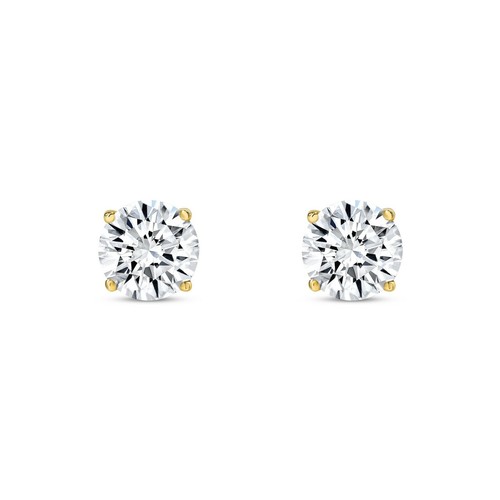 IGI E/VS 2 Ct Round Lab Created Grown Diamond Earrings Real 14K Yellow Gold Push - Picture 2 of 3