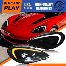 For 05-13 Corvette C6 Sequential Turn Signal Led Tube Projector Black Headlights