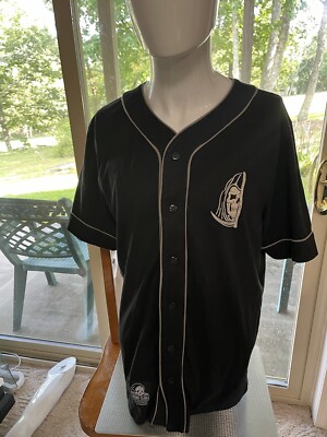 Lurking Class Grim Reaper Men s Black Baseball Jersey Size Med 3 Patches Goth