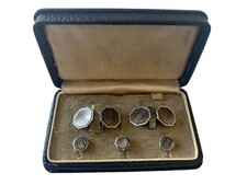 Vintage Gold Filled Mother of Pearl Octagon Chain Link Cufflinks and Stud Set