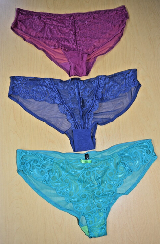 3 New Adorned & Adore Me Lace Mesh Blue Mauve Cermaic Panties Lot 3X XXXL - Picture 3 of 12
