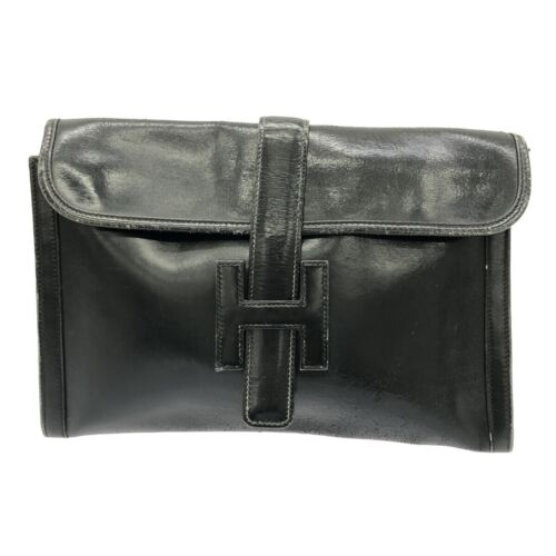 Used Hermes Gigi Pm Clutch Bag Black Box Calf - Picture 1 of 11