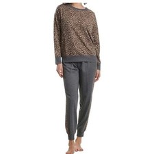 Splendid Ladies' Jogger and Crew Neck Set Oatmeal Leopard/Charcoal Heather XS
