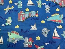 Vtg Care Bears Double Sided Boy Baby Blanket Quilt Comforter 52X42 Boats Trains
