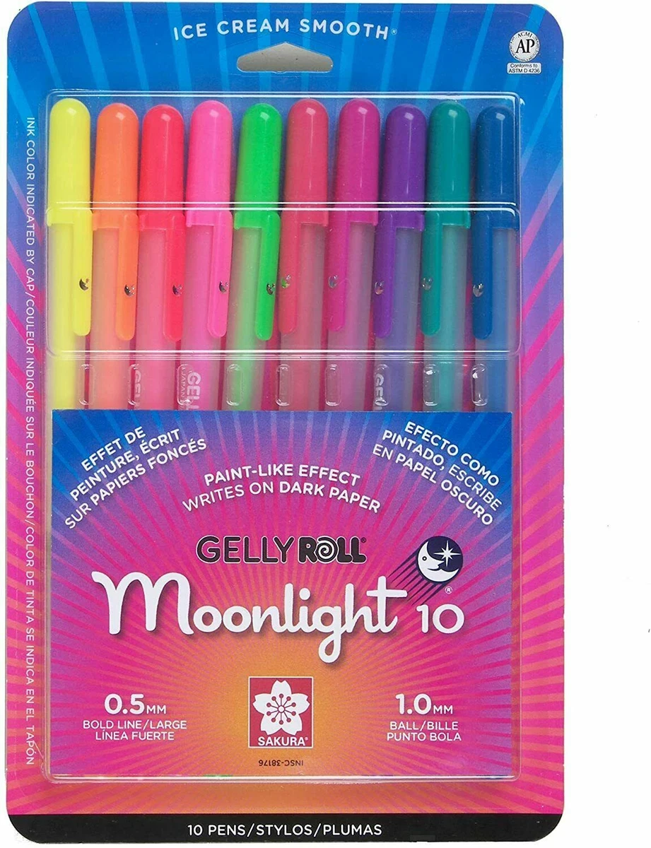 Jelly Roll Roller Moonlight Gel Pens - Colored Ink Colors - 10