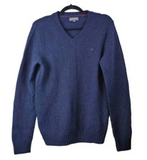 Angelo Litrico Men's V- Neck 100% WOOL Navy Blue Sweater Large Vintage