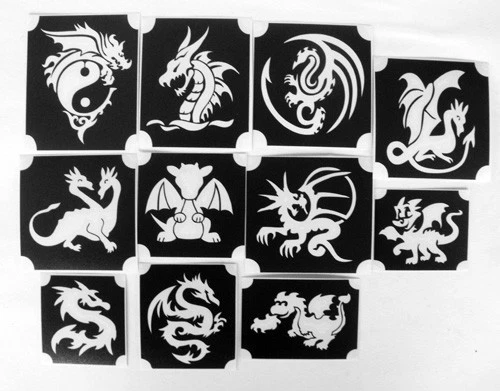 GLITTERTATTOO4YOU 11 different tattoo stencils glitter tattoo body jewelry DRAGON PEEP MEAL