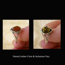 BALTIC GREEN or HONEY AMBER STERLING SILVER HANDMADE RING