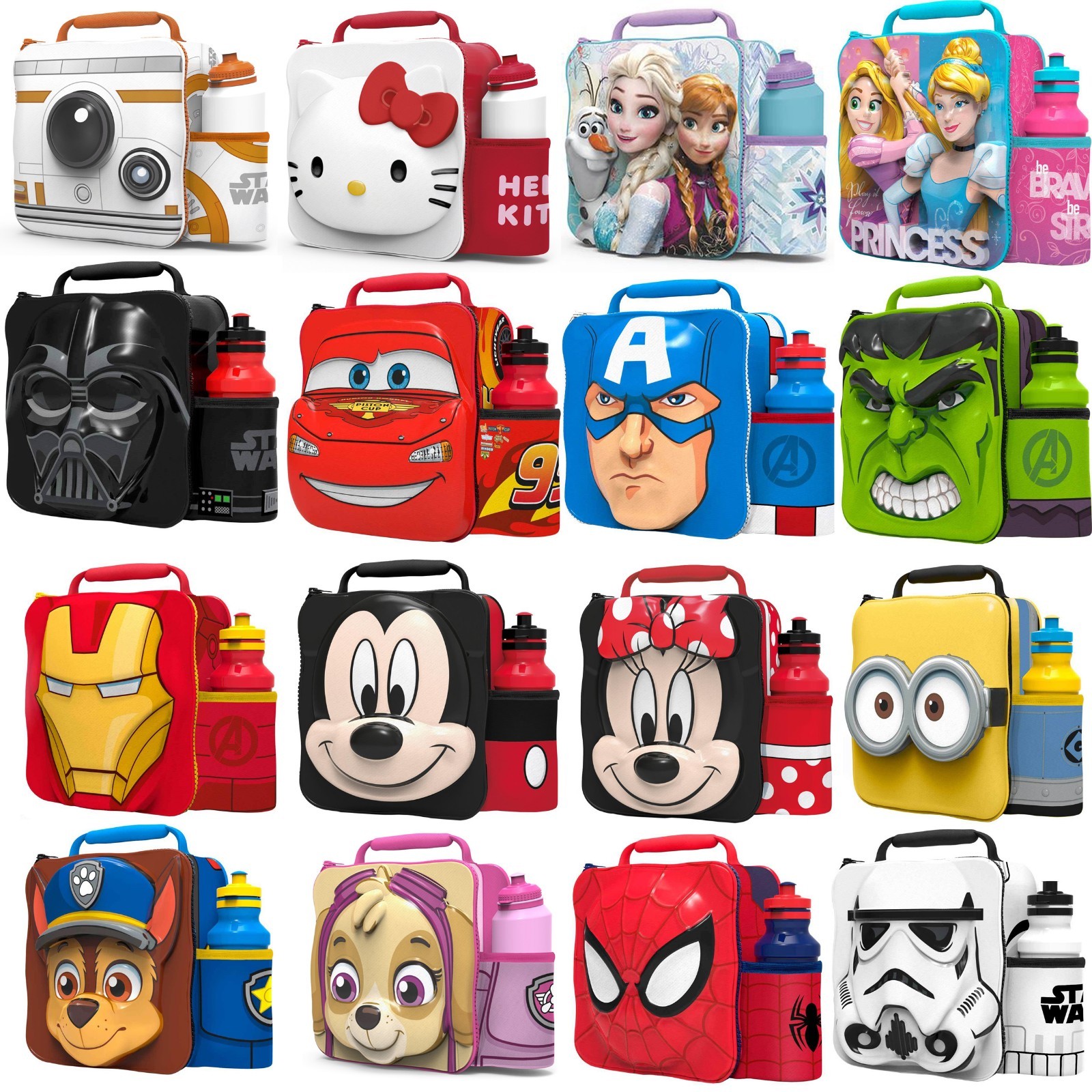 Kids Insulated 3D Lunch Bag Drink Water Bottle Set Sandwich Box School