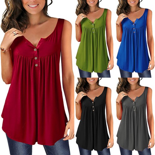 Plus Size Womens Button V Neck Vest 