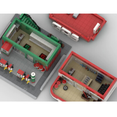MOC-155162 Modular Gas Station mit Convenience Store und Car Store 1617 Stück
