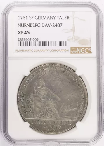 1761 SF German States Nurnberg Taler Thaler NGC XF45 KM# 335 Dav. #2487